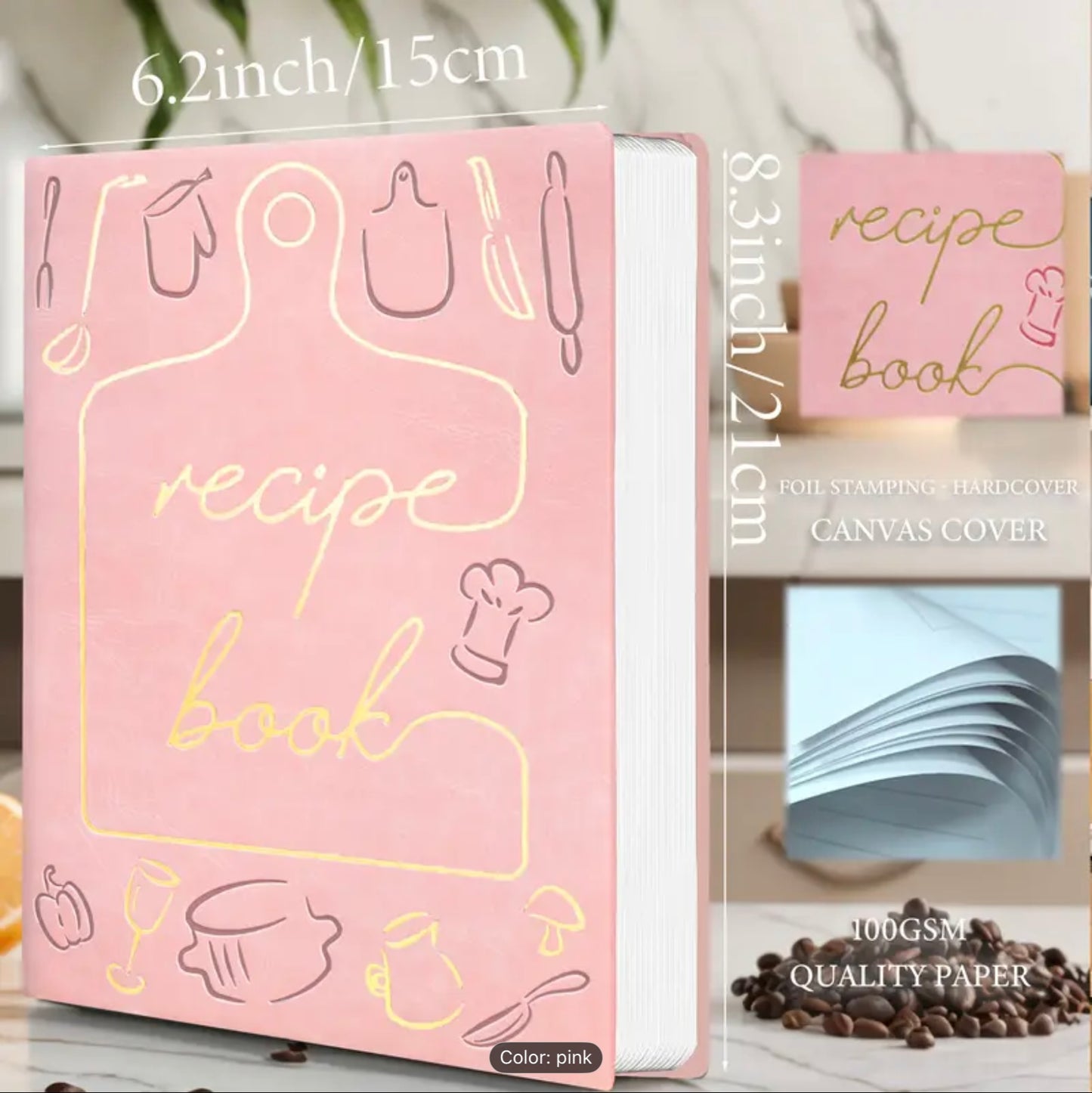 Recipe book-soft pink & golden culinary design