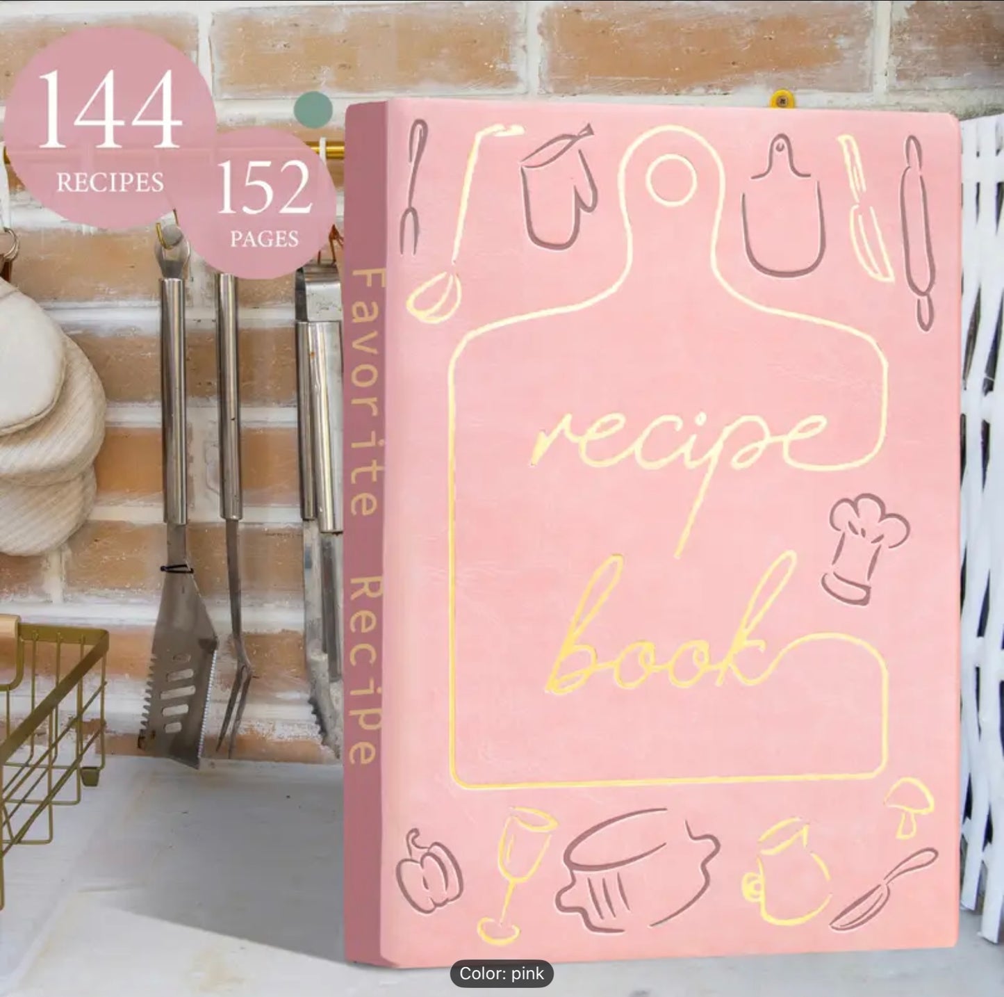 Recipe book-soft pink & golden culinary design