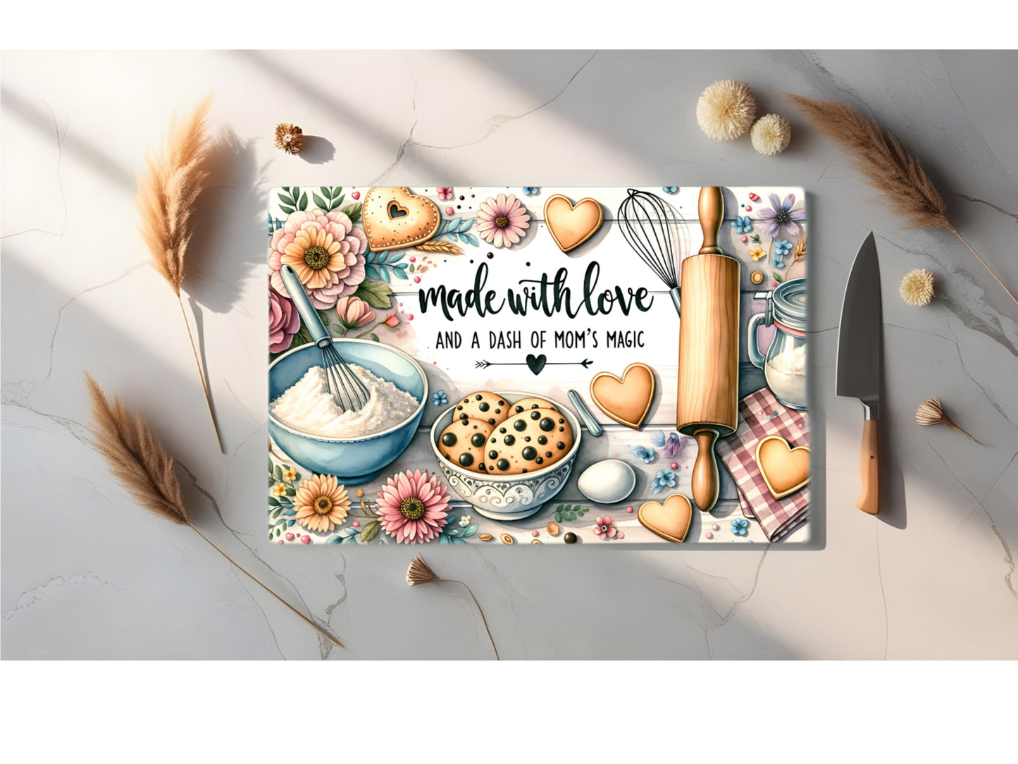 Made with love glass chopping board - Thegiftboxcollection