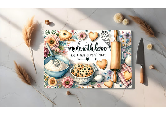 Made with love glass chopping board - Thegiftboxcollection