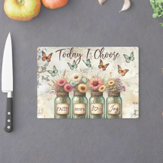 Faith hope love joy glass chopping board - Thegiftboxcollection