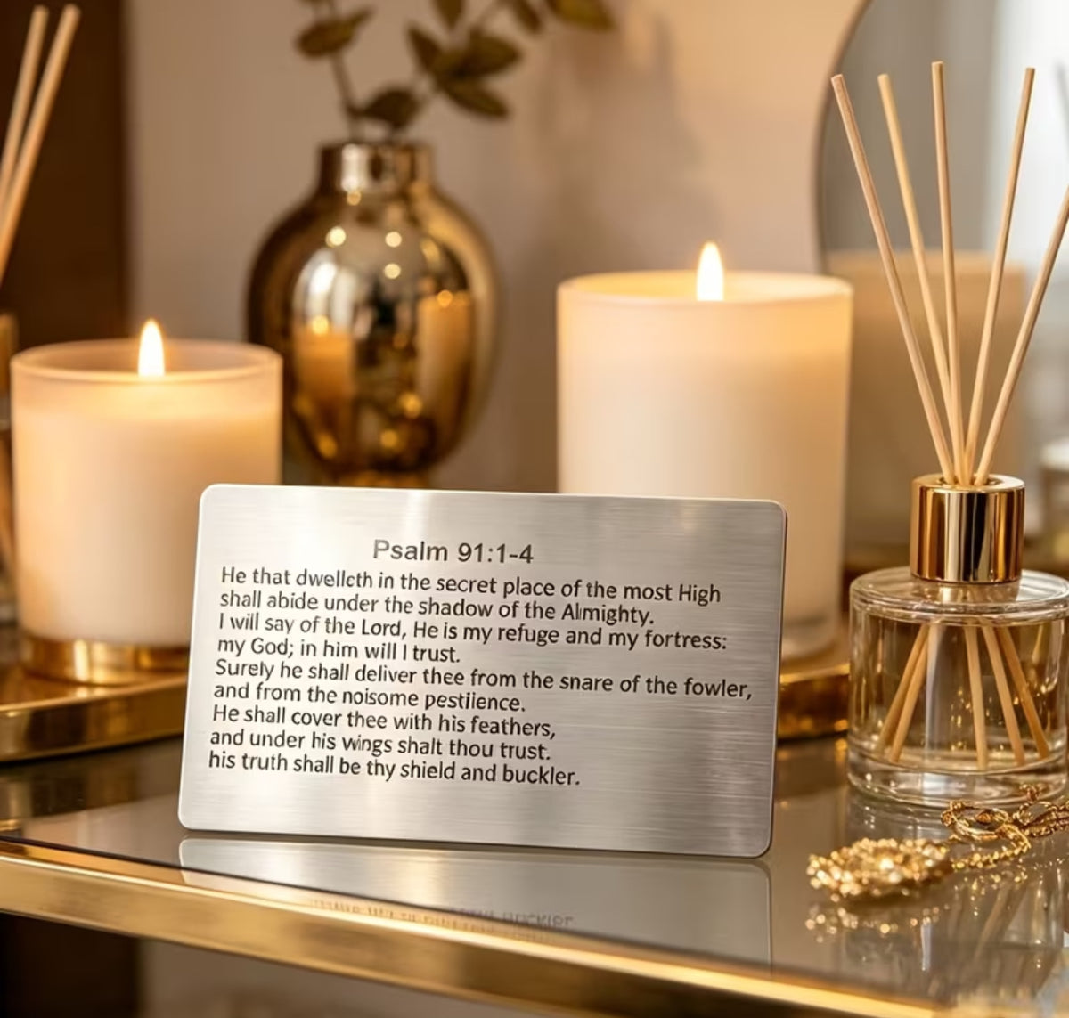 Psalms 91:1-4 Stainless steel wallet card