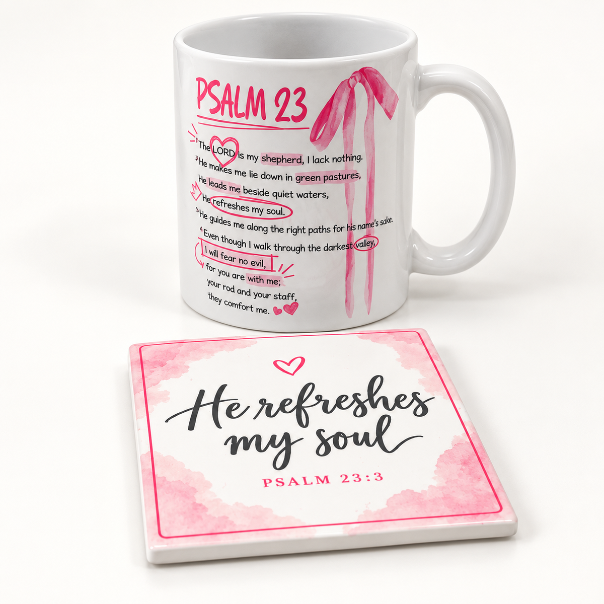Psalm 23 mug & ceramic coaster set