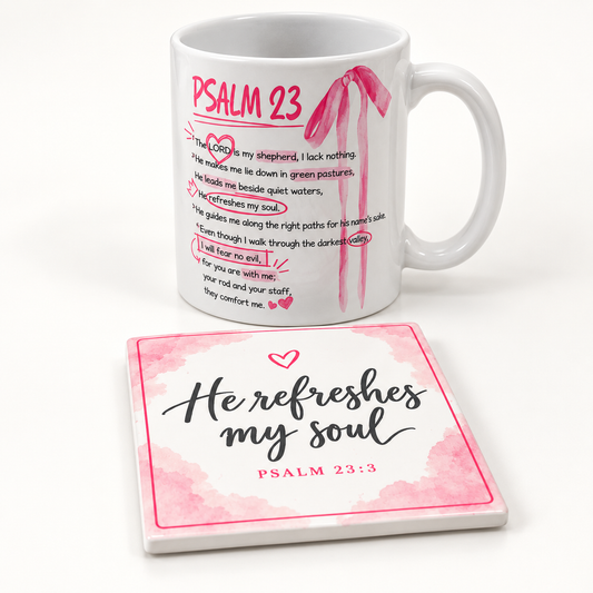 Psalm 23 mug & ceramic coaster set