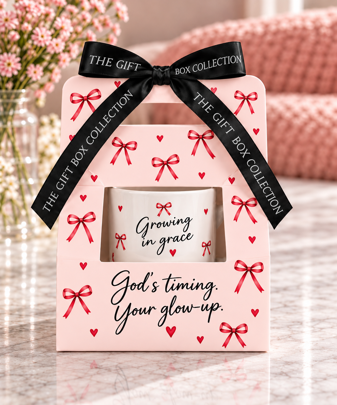 Growing in Grace Bow & Heart Mug with Gift Packaging