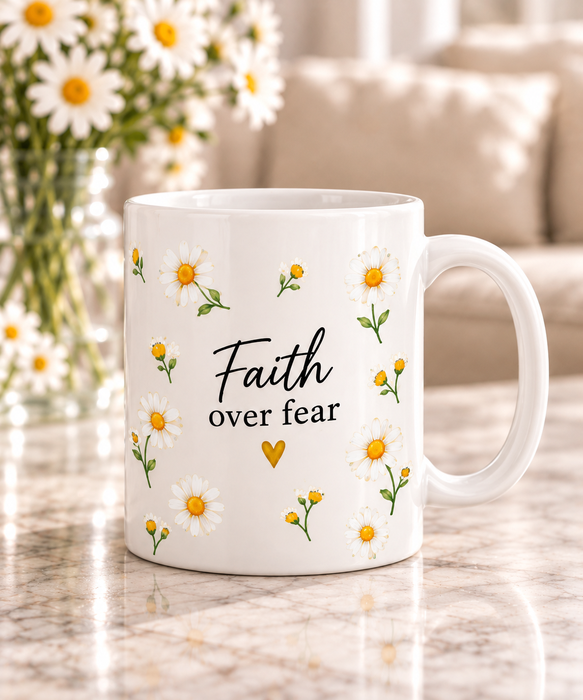 Faith Over Fear Daisy Mug Gift Set