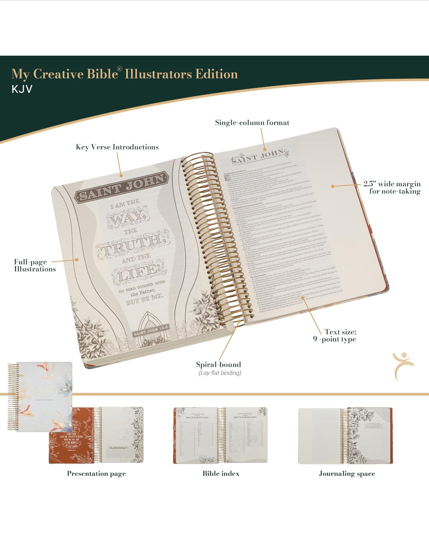 KJV Holy Bible, My Creative Bible - Illustrators Edition, Journal Space, Vegan Leather Flexcover, King James Version, Cream Floral Print