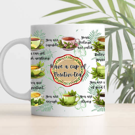 Have a Cup of Positivity Tea Mug - Inspirational Design with Herbal Illustrations and Motivational Quotes Drinkware - Thegiftboxcollection