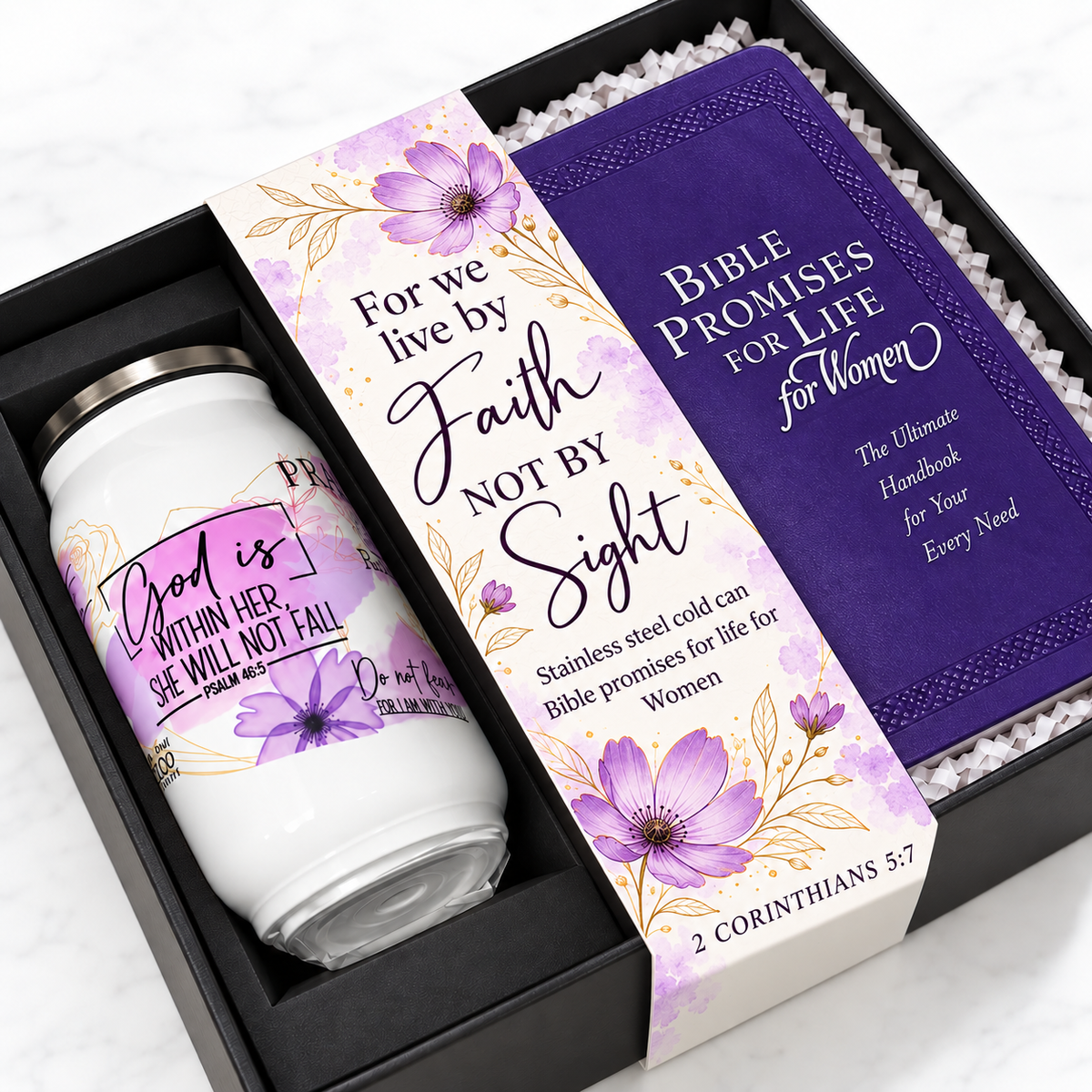Bible promises for life women's gift set with stainless steel cup