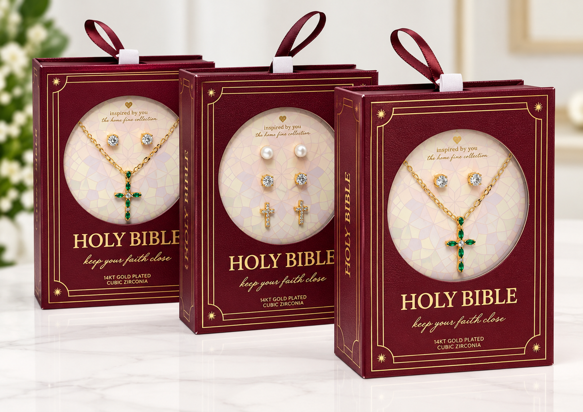 14 karat gold plated emerald cross with cubic zirconia studs it a lovely Holy Bible presentation box